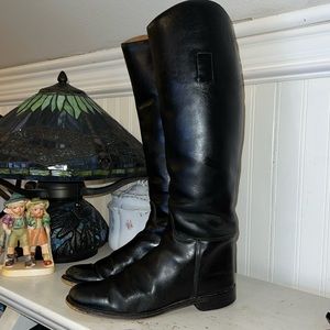 Vintage England made black leather horse riding boots equestrian tall knee high